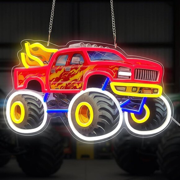 Other - Red Monster Truck Neon Wall Decor